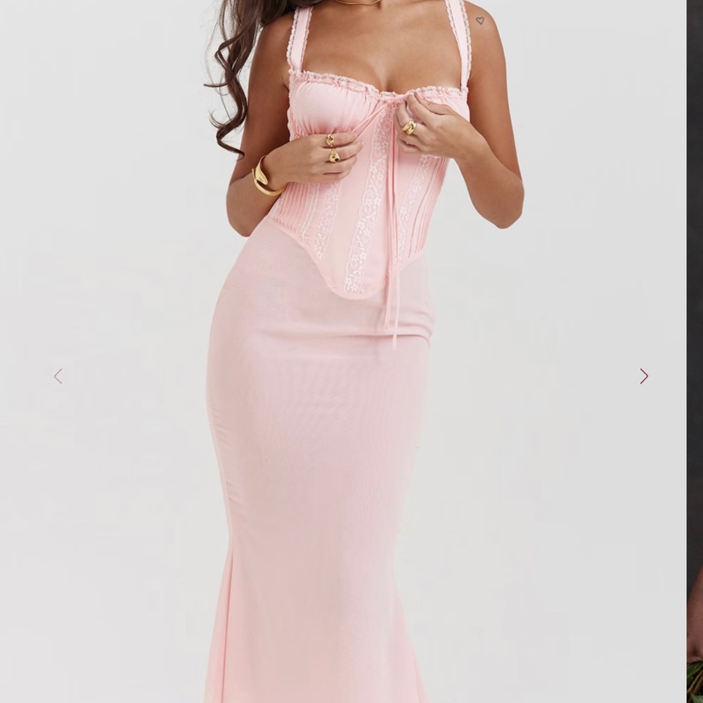 SYRAH Soft Peach Lace Back Midi Dress